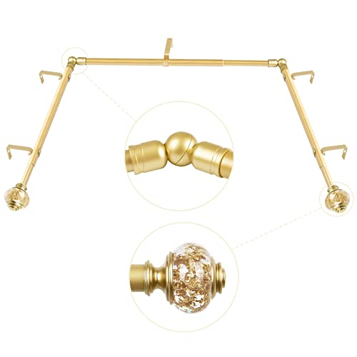 Usfook 3/4 Inch Bay Window Curtain Rods, Telescoping Curtain Rods For Bay Windows 36-72 Inch(Center Rod), 20-36 Inch(Side Rods), Luxury Gold Translucent Finials #TOP5