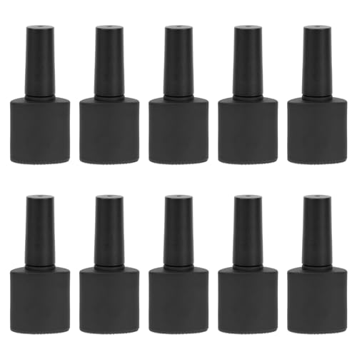 Uonlytech Botellas Vacías para Esmalte de Uñas en Vidrio Mate Negro, 10 Unidades Pincel y Tapa, Duraderas para Almacenamiento de Gel en Manicura Profesional y Uso Doméstico