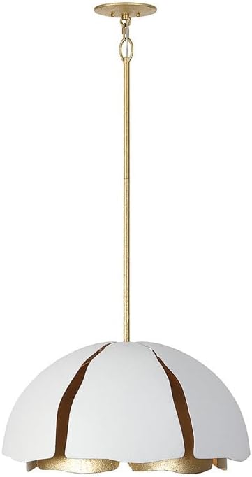 Savoy House 7-1399-5-14 Brewster Vintage Dual Shade Metal Blooming Flower Pendant, 5-Light 300 Total Watts, 15" H x 26" W, Cavalier Gold with Royal White