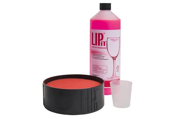 We Can Source It Ltd - Lipit Lipstick Remover Starter Kit with Sponge - Powerful 1 Litre Liquid Formula for Removing Lipstick & Grease Marks from Glasses - Ideal for Bars Restaurants and Catering Use