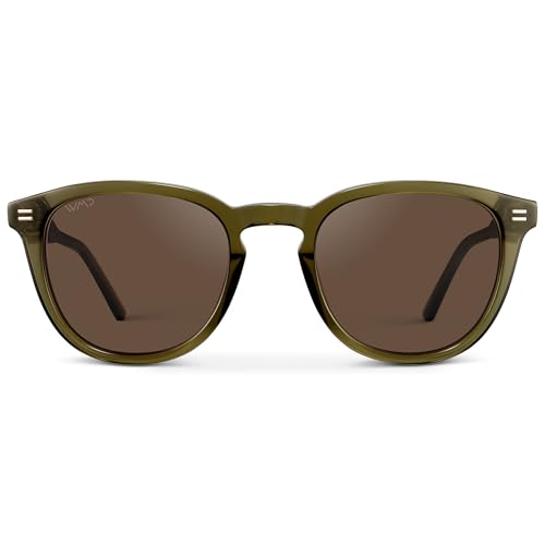 Image of WearMe Pro WMP Eyewear - Men's Classic Round Polarized Sunglasses, Premium Slim Acetate Frame with Dashed Rivet Details