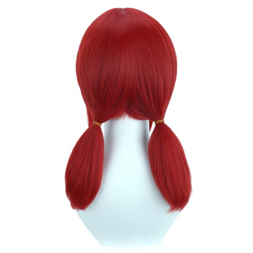 Image of Red Wig with Bangs Red Short Wig with Two Pigtails Red Straight Wigs for Women Cosplay Synthetic Wigs with Wig Cap