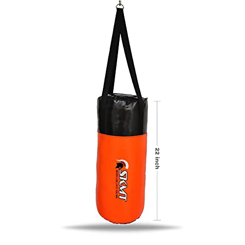 Image of SKMT NEVER LOSE UNTIL YOU WIN Kids Boxing Kit with Filled Punching Bag, Gloves and Headgear, Age 7-13 Years (Orange)