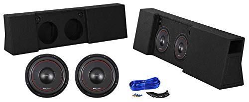 MB QUART FW1-254 10" 600 Watt Car Subwoofer Bundle with Dual Sub Box Enclosure Installation Kit and 2x10" Subwoofer Sub Box for 09-17 Ford F150 Super Crew+2017 F250/350 Super Duty (4 Items)