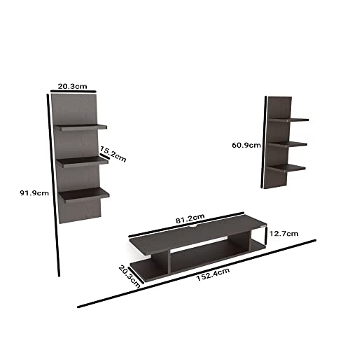 Image of ESTANTERIA Tv Unit Wall Mounted Engineered Wood TV Unit, TV Cabinet for Wall, TV Stand for Wall, TV Stand Unit Wall Shelf for Living Room, Set Top Box Wall Display Rack Stand(Wenge 25x152.4x4Cm)