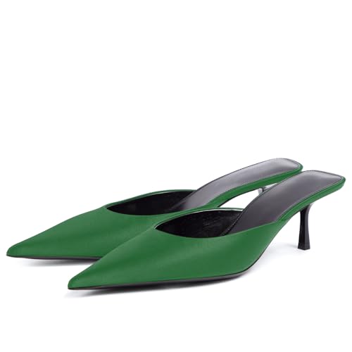 iadore Women Retro Kitten Low Heel Mules Fashion Slip on Satin Pointed Toe Pumps Backless Summer Dress Party Shoes Size 5-12 US4