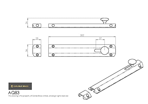 CARLISLE BRASS AQ83SC Surface Bolt C/W Extruded Keeper And Flat Keeper 202mm, Satin Chrome, 200 mm (8") - Image 2