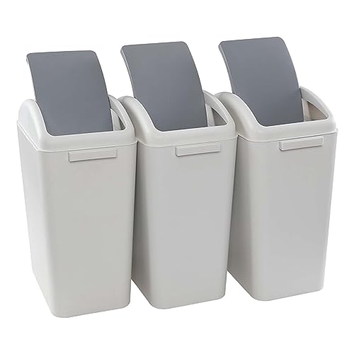Caneca de basura 3 unidades 4.5 galones tapa abatible gris