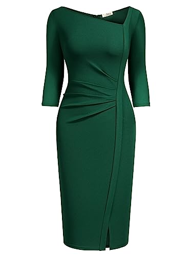 Image of AISIZE Women's Retro 3 /4 Sleeve Ruched Elegant Business Pencil Sheath Dress