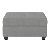 Pemberly Row Upholstered Storage Ottoman, Large Button Tufted Footrest for Living Room, Square Bench with Hidden Space for Blankets, Grey