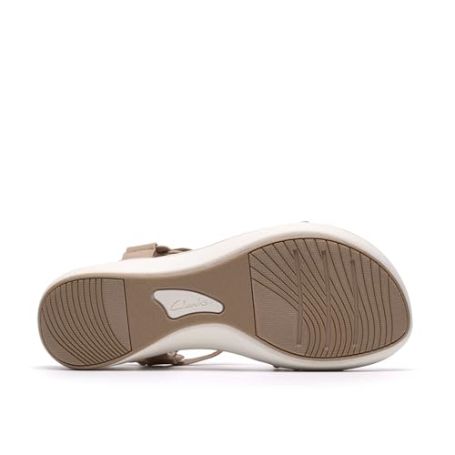 Clarks Clarks Cloudsteppers Women's BreezeRae Sun Wedge Sandal, Sand Textile, 8 Medium US