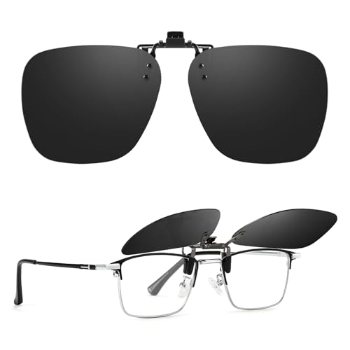 TJUTR Polarized Clip-On Sunglasses Over Prescription Glasses Unisex UV400 Protection Anti-Glare Flip-Up Sun Clip Shades
