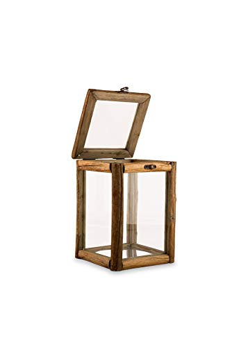 Rustic Wood and Glass Box with Hinged Lid Style 9554
