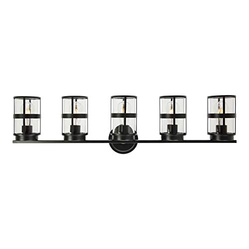 ELUZE Bathroom Vanity Light ,5 Light Vintage Black Finish Wall Lighting with Clear Glass Shades Bath Lighting for Hallway Kitchen Bathroom Dressing Table Mirror Cabinets Vanity Table
