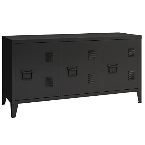 MIOCASA Metal Cabinet with Doors and Shelf,Industrial Steel Storage Cabinet TV Stand, 2 Tier Low Locker TV Cabinet for Home and Office Black Size: 44.49W×15.75D×22.83H