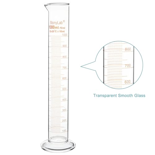 stonylab 1er Pack Messzylinder, Borosilikatglas 1000 ml Glass Cylinder Schwere Mauer Graduiertes Glas Messzylinder