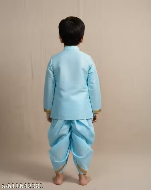 Image of Boys Ethnic wear Cotton Sequined Punjabi set | Stylish and Perfect Indian Outfit for kids-Yellow|Boys ethnic set