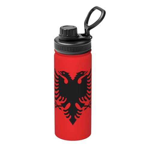 Tasse de voyage à motif drapeau albanais de 532 ml, bouteille d'eau portable, indispensable pour la randonnée, les trajets au bureau et la salle de sport.