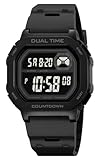 Reginald Orologi per gli uomini Fashion Trend Multifunzione Impermeabile Orologio EL Retroilluminazione Cronografo Digitale TPU Cinturino Orologio Quadrato Orologi, nero, Cronografo, digitale