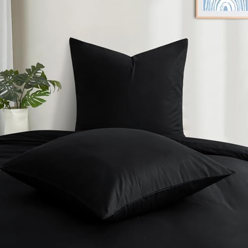 Aisbo Kissenbezug 80x80 Baumwolle 2er Set - weiche Kopfkissenbezug 80 x 80 Schwarz mit Reißverschluss, 80x80cm Pillow Cover Pillowcase – Ansicht 3