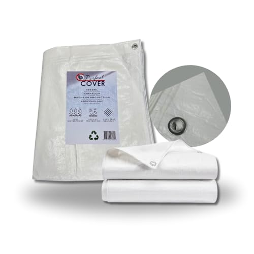 Preisvergleich Produktbild Perfect Cover Abdeckplane Wasserdicht - Vielseitige Plane - Reißfeste Schutzplane mit Ösen zur Befestigung - Erhältlich in Verschiedenen Größen und Farben 8x10m 80m² 80 g / m², Weiß
