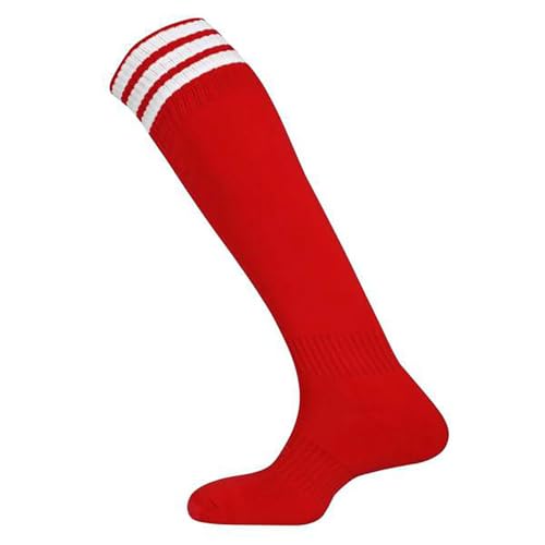 Mitre Mercury Medias de fútbol con 3 Tiras para Adultos, equipación de fútbol, Medias largas Ligeras, Medias Deportivas Transpirables, Talla 41-47, Escarlata/Blanco