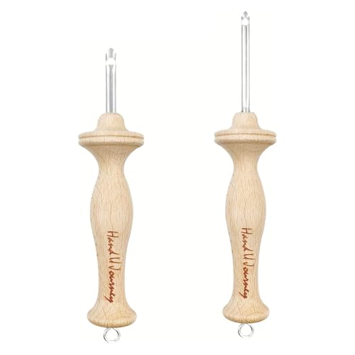 Hand U Journey 8# Fine & 10# Regular Size Beech Wood Handle Punch Needle Rug Hooking Tool Sets-with Open-Side Design