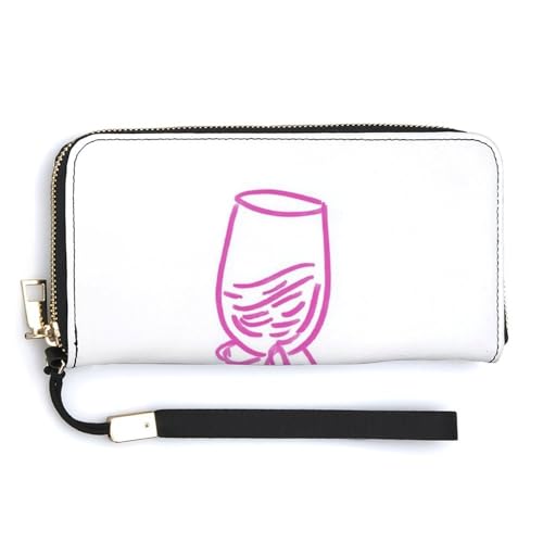 Hand Holding A Wine Glass PU Leather Clutch Long Bifold Wallet, Coin Purse Credit Pass Case, Durable Card-Holder Money Storage for Women Men