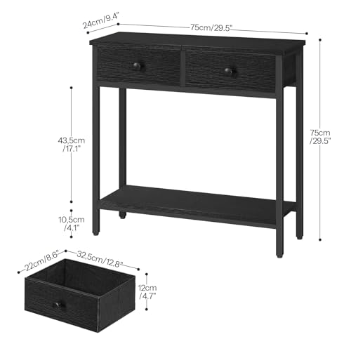 Image of HOOBRO 29.5 inch Narrow Console Table with 2 Fabric Drawers, Small Entryway Table with 2-Tier Storage Shelves, Sofa Table, Behind Couch Table, for Living Room, Hallway, Black BB71XG01