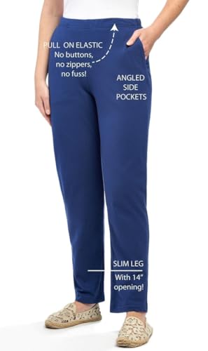 Turtle Bay New York Plus Size Women's Knit Straight Leg Elastic Waist Sweatpants with Flat Front Waistband3