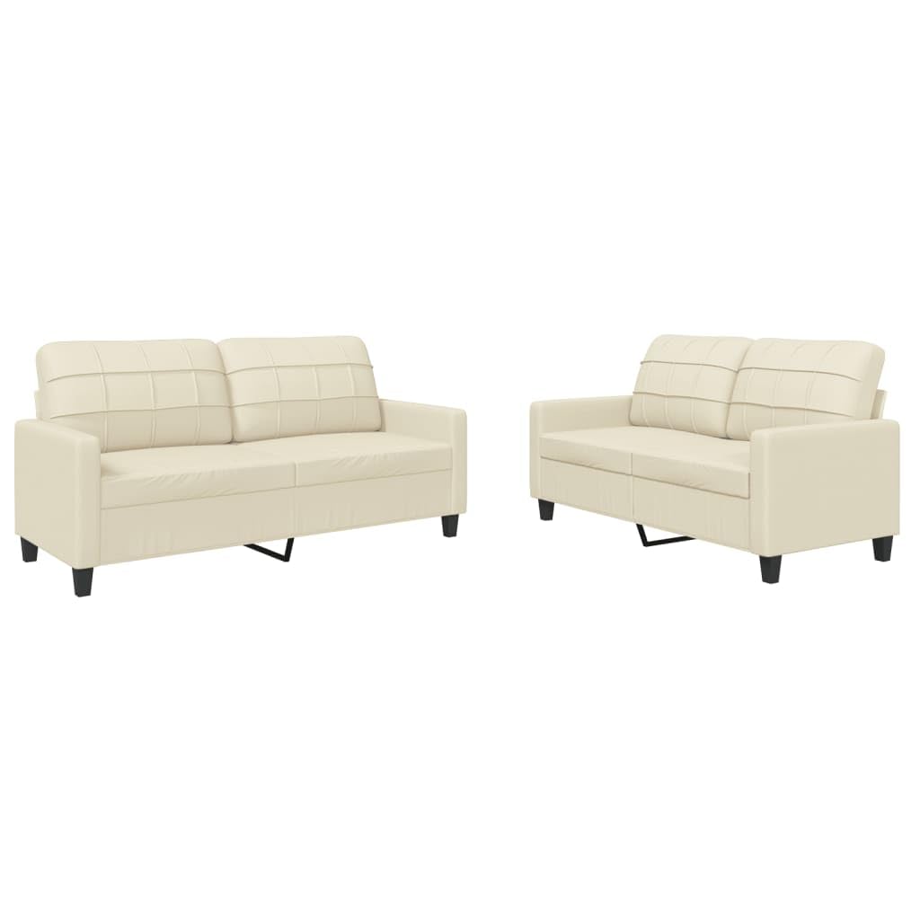 Homgoday Cremefarbenes Kunstleder-Sofa Set mit 2 Sitzen - Wohnzimmergarnitur - 138x77x80 cm Model3201359