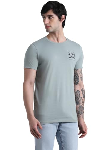 Image of Jack & Jones Men Pure Cotton Typography Printed Slim Fit T-Shirt