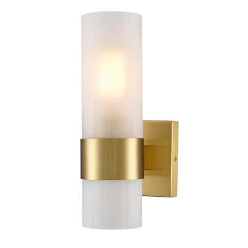 DEYNITE Modern Brass Wall Sconce with Frosted Cylinder Glass Shade