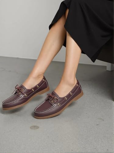 Image of BEST TRENDY Lace-Up Loafers for Women Business Casual Shoes Comfortable & Lightweight Penny Loafers Slip On Work Flats Boat Shoes Women