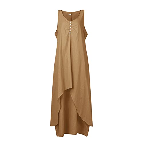 Vestidos femininos folgados com decote em V, vestidos de linho para mulheres, sem mangas, praia, hav