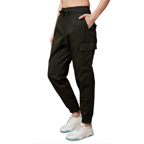 Image of Globus Women Olive Solid Mid-Rise Regular Fit Casual Cargo-3640474001