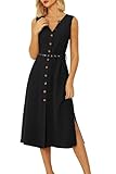 GRACE KARIN Button Down Shirt Dresses with Pockets Linen Button Up Sleevess A-Line Dress Black M
