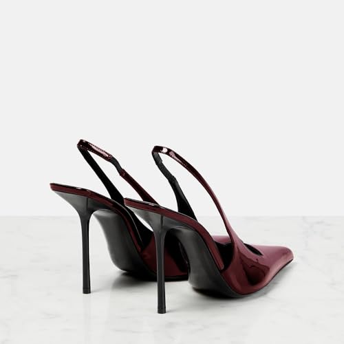 Image of THESHY Women's Pointed Toe High Stiletto Heels Slingback Stretch Slip-on Pumps Backless Patent Leather Fashion Dress Shoes for Women