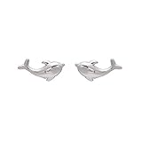 Kokoma Cute Dolphin Tiny Stud Earrings 925 Sterling Silver Minimalist Animal Small Statement Earring Studs Posts for Little Girls Women Hypoallergenic