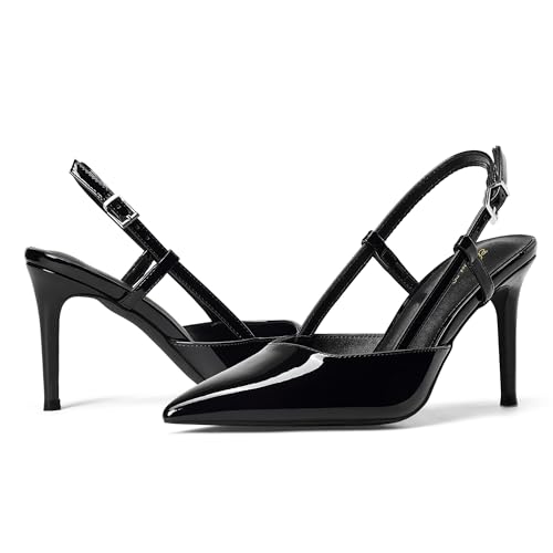 Elisabet Tang Women's Closed Toe Slingback Pointed Toe Stiletto Heel Pump Dress Shoes Buckle Strap Party Pumps Sexy