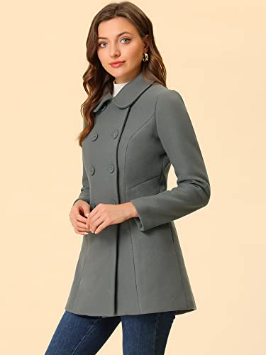 Allegra K Women's Peter Pan Collar Double Breasted Winter Long Trench Pea Coat3