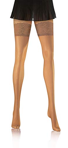 sesto senso Femme Bas Autofixants Résille Dentelle Séduisante Lingerie avec Bande Silicone 3/4 M-L Antylope Chair Beige