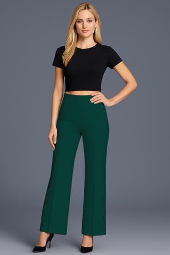 Image of SWADESI STUFF Women's High Waisted Bell Bottom Pants | Retro Wide Leg Trousers | Stretchy Flared Palazzo Pants for Office, Casual Wear & Party