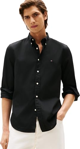 Tommy Hilfiger Core Flex Poplin Solid RF Shirt MW0MW39988 L/S Camisa para Hombre, Color Negro, L, Negro (Negro), L