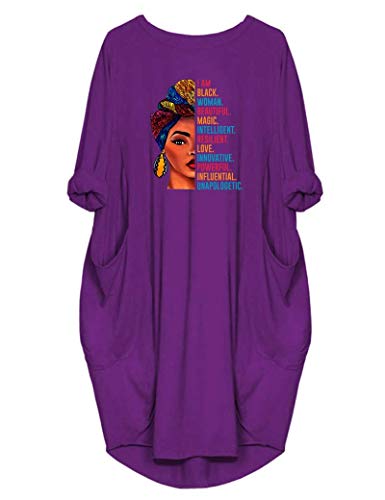 WbJetr Black Woman Beautiful Magic Printed Loose Pocket Oversize Tunic T-Shirt Dress - Main Image