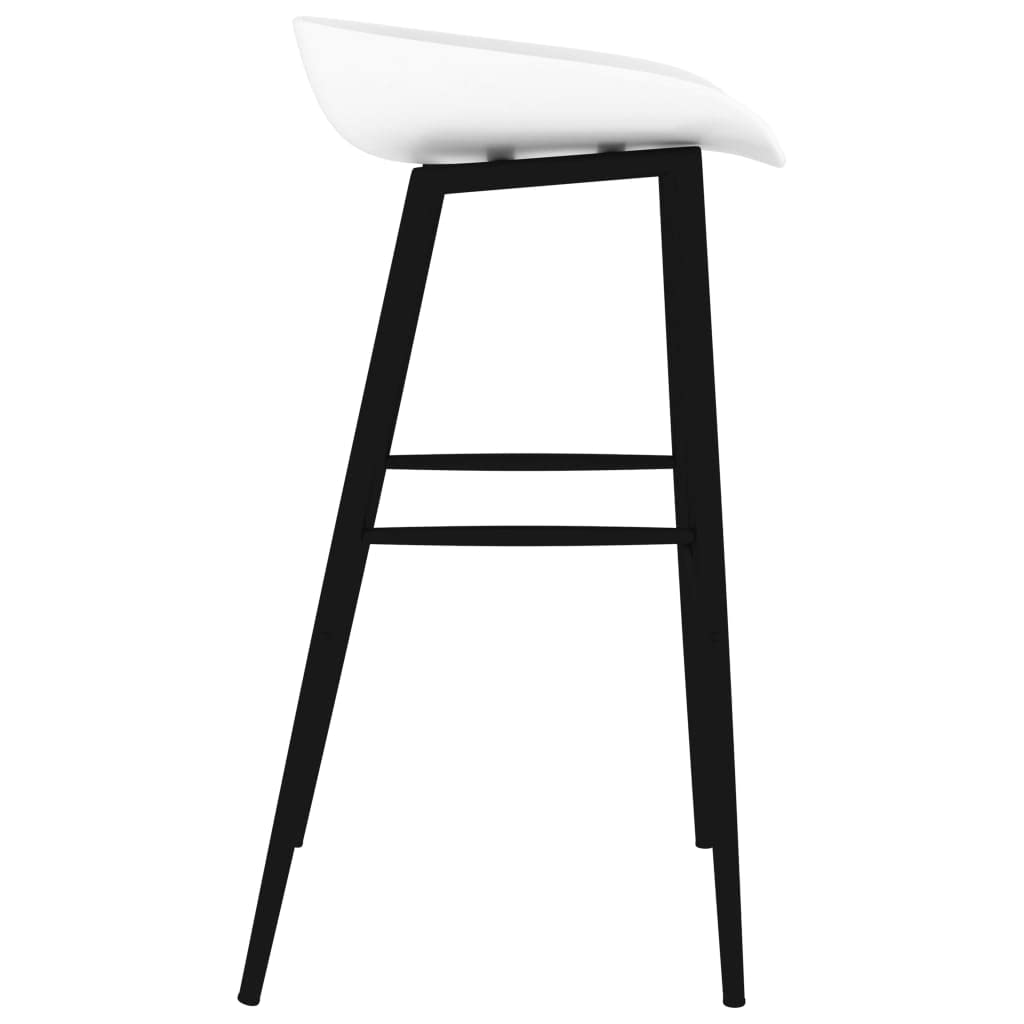 Juego de 7 piezas de bar en blanco y negro con mesa de tablero de fibra de densidad media y patas de metal y taburete de bar con respaldo para instalaciones modernas