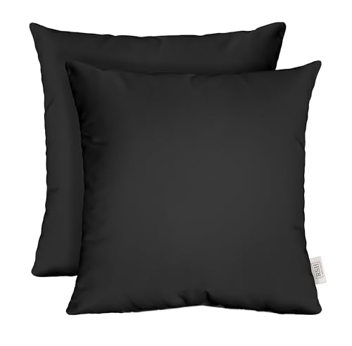 RSH DECOR: Sunbrella Square Throw Pillows Set of 2 | 20" x 20" | Water and Fade-Resistant Performance Fabric | Outdoor Pillow Covers with Down-Alternative Inserts | Canvas Black