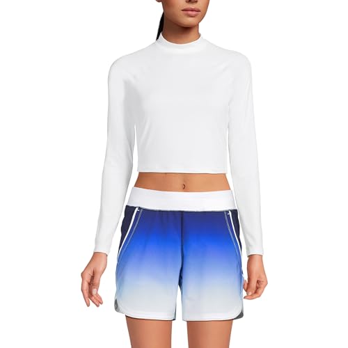 Lands' End Women's Long Sleeve Mock Neck Cropped UPF 50 Sun Protection Rash Guard