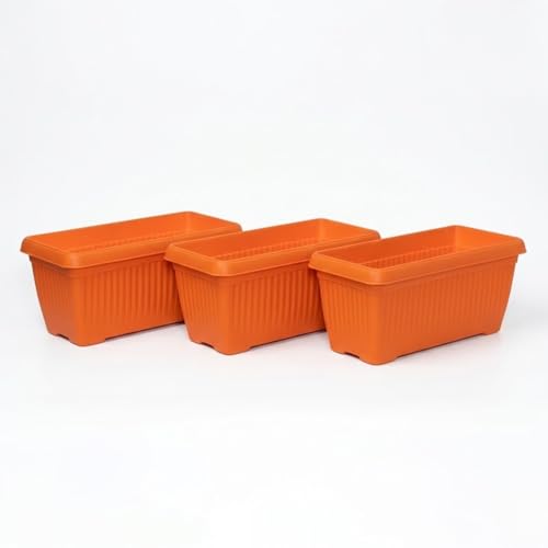 Image of Bello Rectangle 30cm Orange Plastic Planter | Rectangular Flower Pot for Home & Garden (Pack of 3)