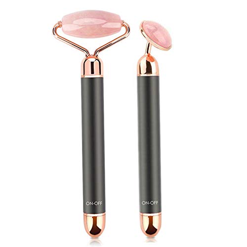 Electric Jade Roller Vibrating Facial Roller & Massager, Rose Quartz Face Massager Face Roller, 2 in 1 Beauty Bar Facial Skin Care Tools, Face Lift, Anti-Aging, Skin Tightening